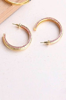 Gold Plated Ruby Synthetic Stone Hoop Earrings