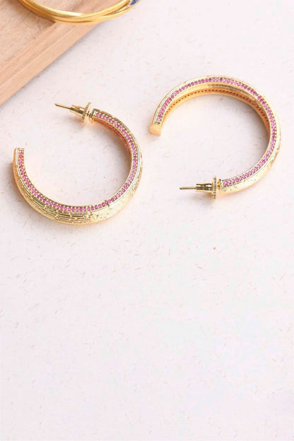 Gold Plated Ruby Synthetic Stone Hoop Earrings