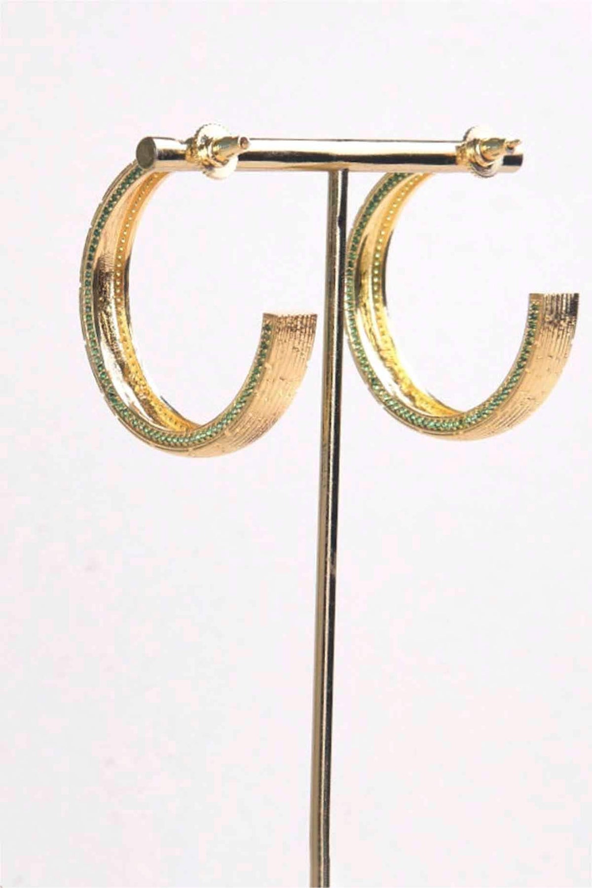 Gold Plated Emerald Synthetic Stone Hoop Earrings