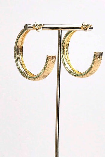 Gold Plated Emerald Synthetic Stone Hoop Earrings