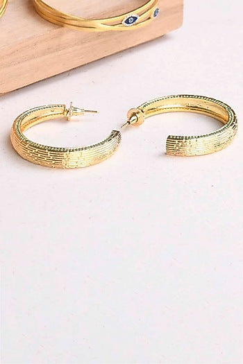 Gold Plated Emerald Synthetic Stone Hoop Earrings