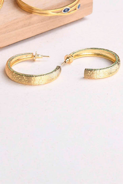 Gold Plated Emerald Synthetic Stone Hoop Earrings