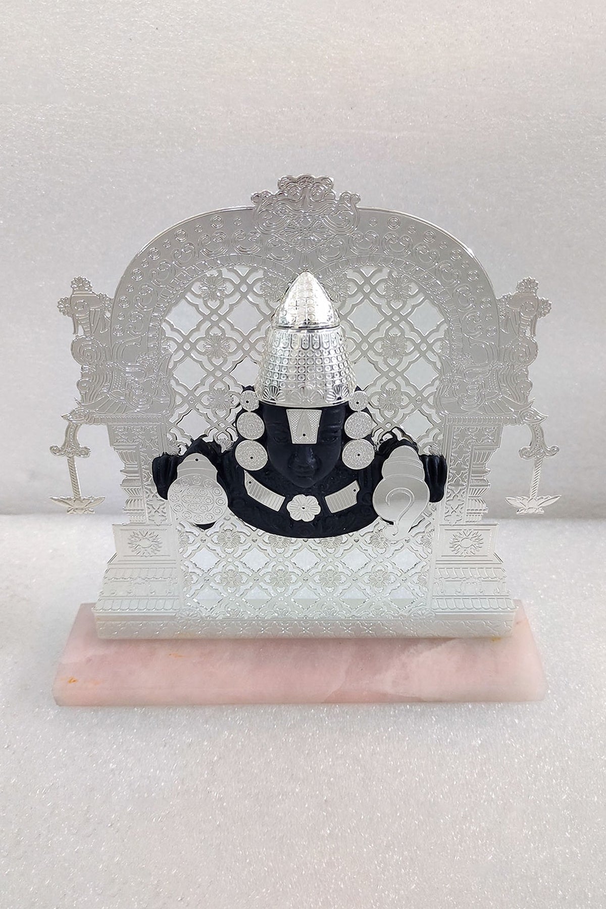 Silver Brass With Plating & Rose Quartz Lord Shrinath Ji Showpiece
