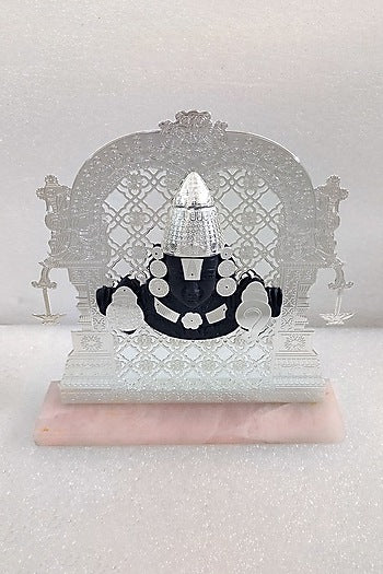 Silver Brass With Plating & Rose Quartz Lord Shrinath Ji Showpiece