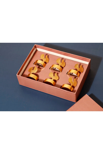 Gold Brass Crown Napkin Rings Set (Set of 6)