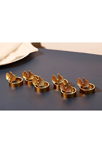 Gold Brass Crown Napkin Rings Set (Set of 6)
