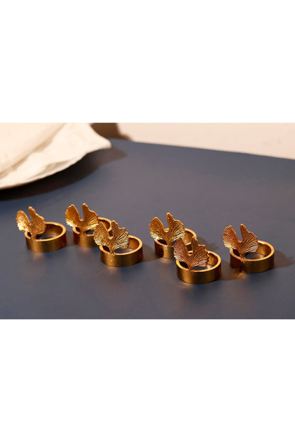 Gold Brass Crown Napkin Rings Set (Set of 6)