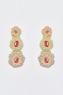 White Finish Multi-Colored Stone & Crystal Dangler Earrings