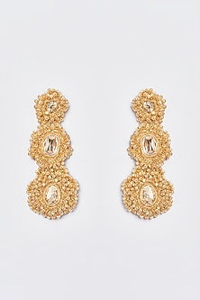 White Finish Gold Stone & Crystal Dangler Earrings