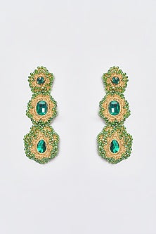 White Finish Green Stone & Crystal Dangler Earrings