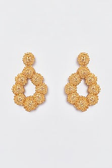 White Finish Embroidered Tear Drop Dangler Earrings