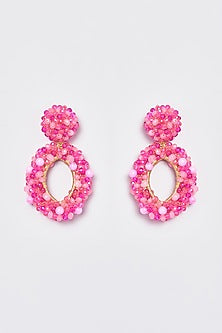 White Finish Pink Encrusted Beaded Dangler Earrings