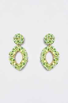White Finish Green Encrusted Beaded Dangler Earrings
