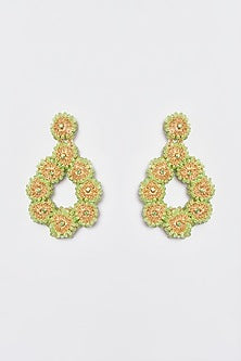 White Finish Embroidered Tear Drop Dangler Earrings