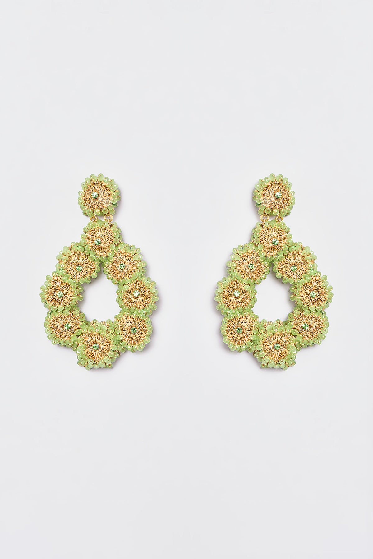 White Finish Embroidered Tear Drop Dangler Earrings