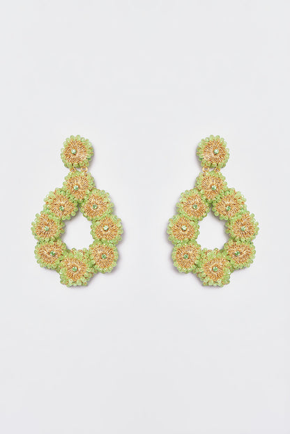 White Finish Embroidered Tear Drop Dangler Earrings