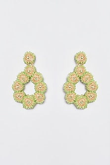 White Finish Embroidered Tear Drop Dangler Earrings