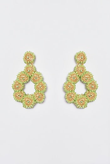 White Finish Embroidered Tear Drop Dangler Earrings