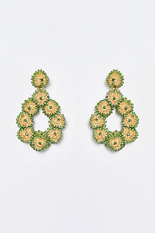 White Finish Embroidered Tear Drop Dangler Earrings