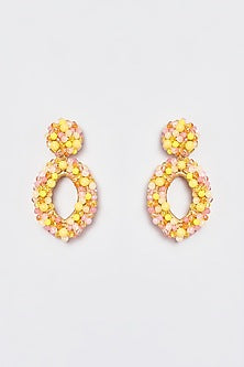 White Finish Yellow Encrusted Beaded Dangler Earrings