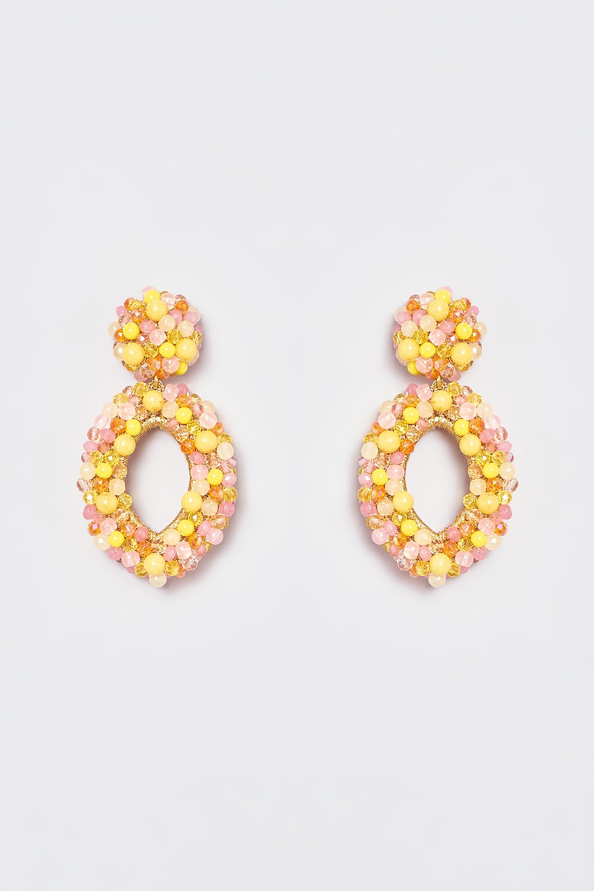 White Finish Yellow Encrusted Beaded Dangler Earrings