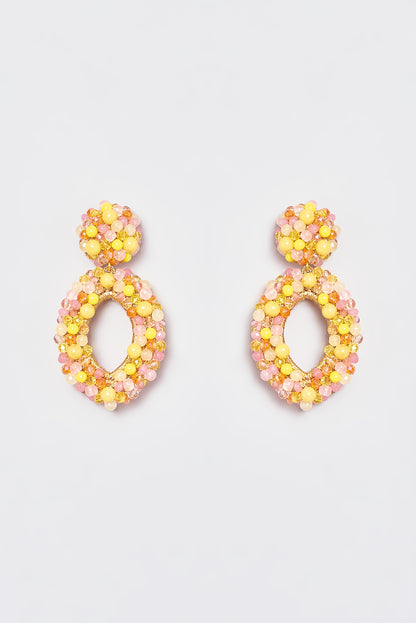 White Finish Yellow Encrusted Beaded Dangler Earrings