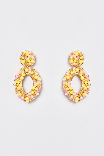 White Finish Yellow Encrusted Beaded Dangler Earrings