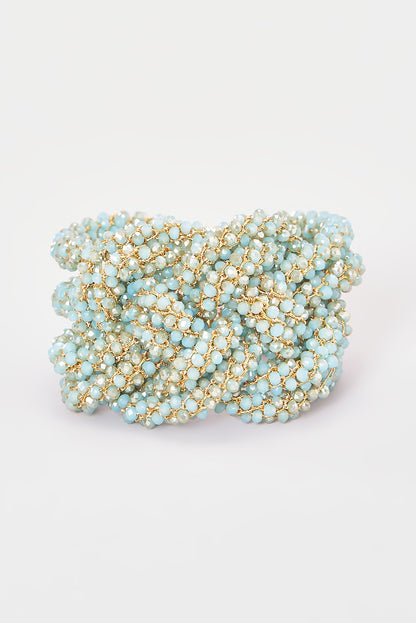 Gold Finish Blue Crystal & Zari Knotted Bracelet