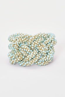 Gold Finish Blue Crystal & Zari Knotted Bracelet