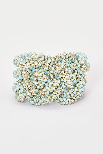 Gold Finish Blue Crystal & Zari Knotted Bracelet