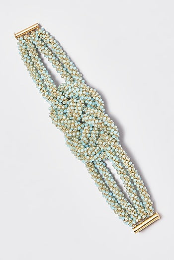 Gold Finish Blue Crystal & Zari Knotted Bracelet