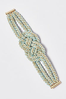 Gold Finish Blue Crystal & Zari Knotted Bracelet
