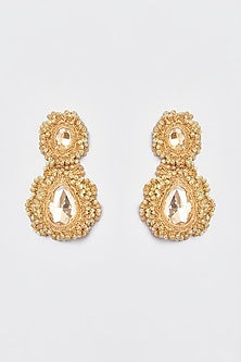 White Finish Gold Crochet Dangler Earrings