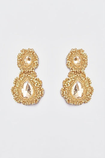 White Finish Gold Crochet Dangler Earrings