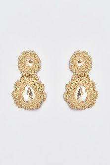 White Finish Gold Crochet Dangler Earrings