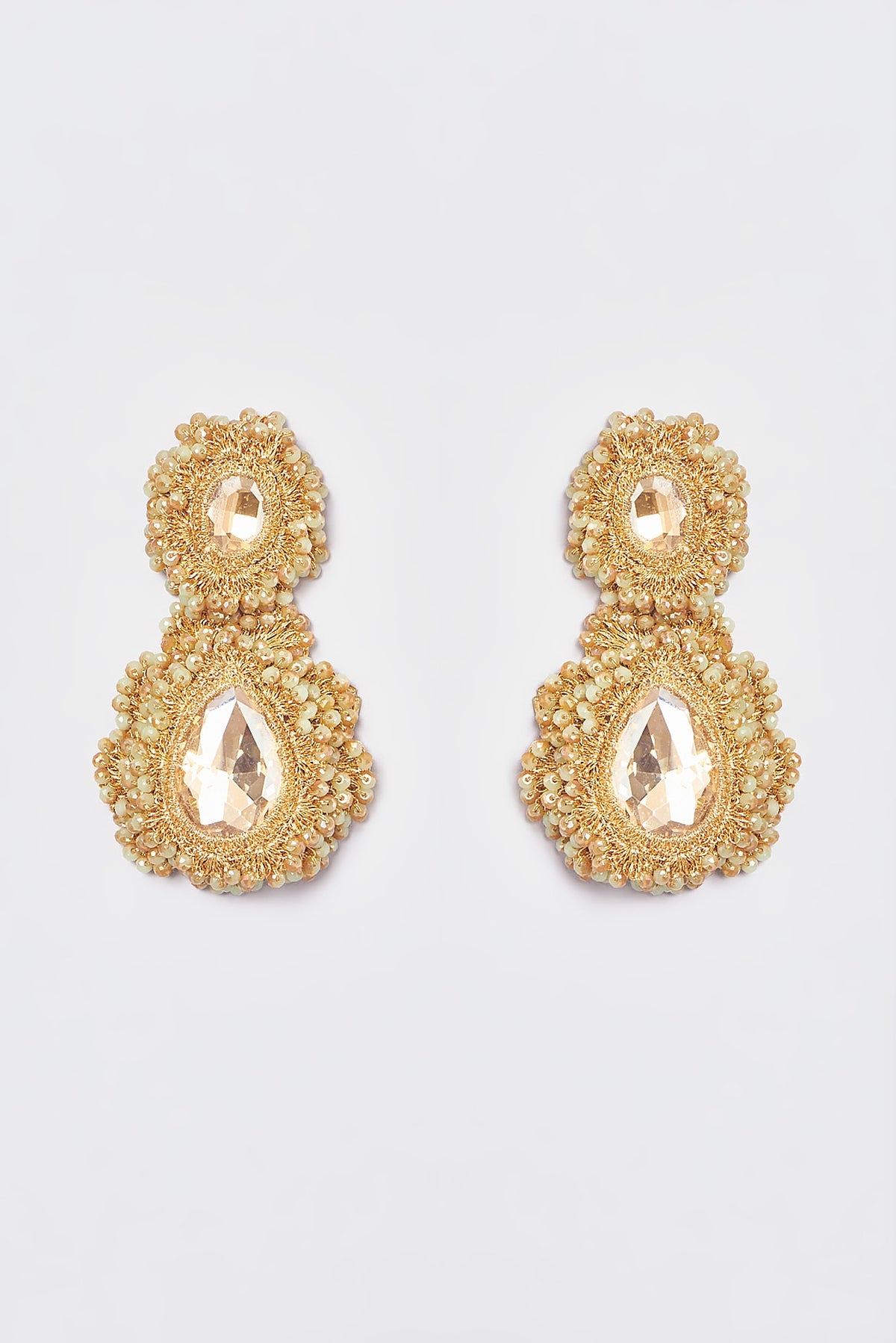 White Finish Gold Crochet Dangler Earrings