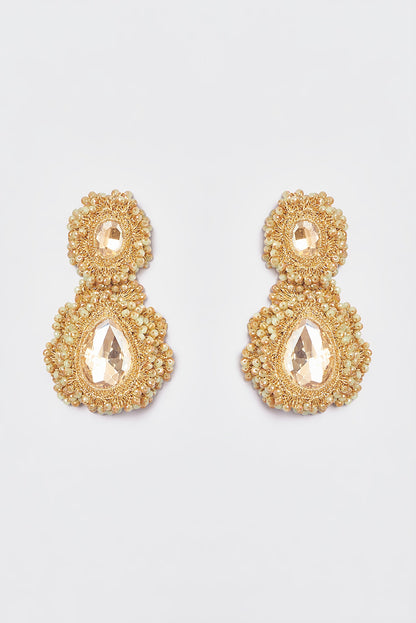 White Finish Gold Crochet Dangler Earrings