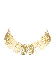 Gold Finish Double Leaf Choker Necklace