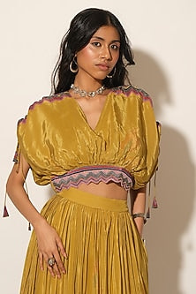 Mustard Viscose Crepe Drawstring Top