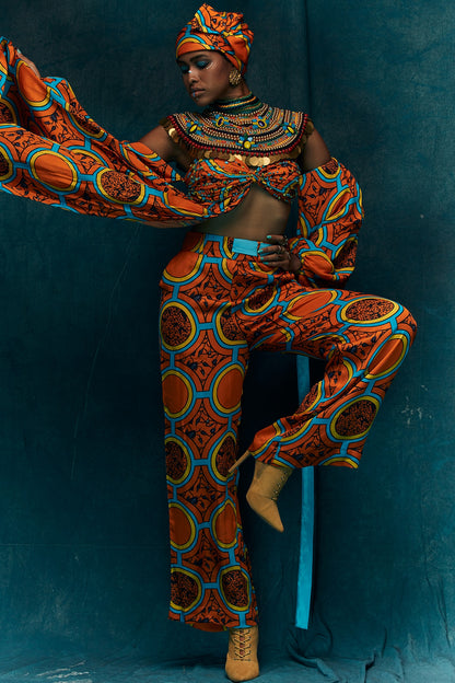 Orange Modal Satin D-ring Pants