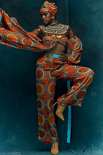 Orange Modal Satin D-ring Pants