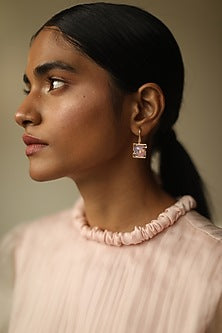 Rose Gold Finish Earrings With Purple Swarovski