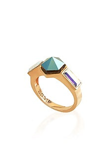 Gold Finish Blue Swarovski Ring
