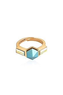Gold Finish Blue Swarovski Ring