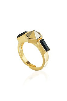 Gold Finish Swarovski Ring In Brass