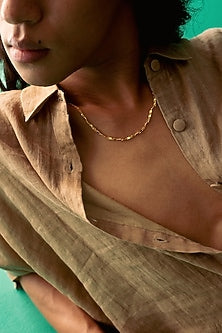 Gold Finish Swarovski Braided Chain Necklace