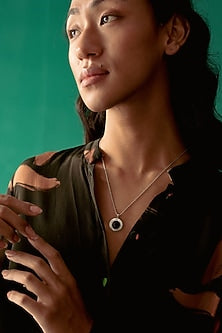 White Finish Swarovski & Onyx Pendant