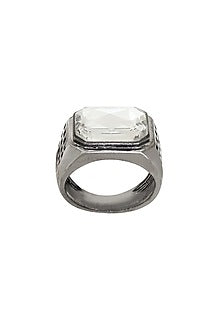 Black Rhodium Finish Swarovski & Jade Ring