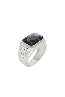 White Finish Swarovski & Jade Ring