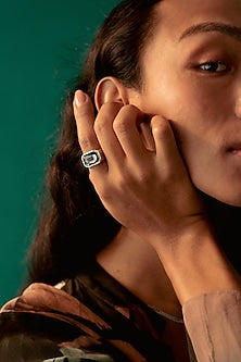 Black Rhodium Finish Swarovski & Jade Ring
